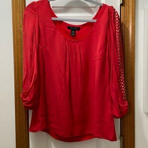 Beautiful Red WHBM silk blouse with gold detail on sleeves